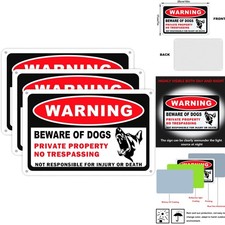 3 Pk Beware of Dog Signs 10x7 Rust-Free Aluminum Reflective Waterproof Protected
