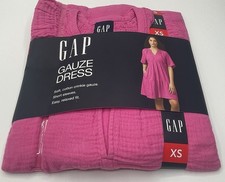 Gap Women's Gauze Tiered Dress Size XS Pink Short Sleeve BOHO V Neck Ladies