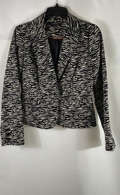 Sandro Studio Women's Black White Zebra Print Single Button Blazer Jacket Sz S