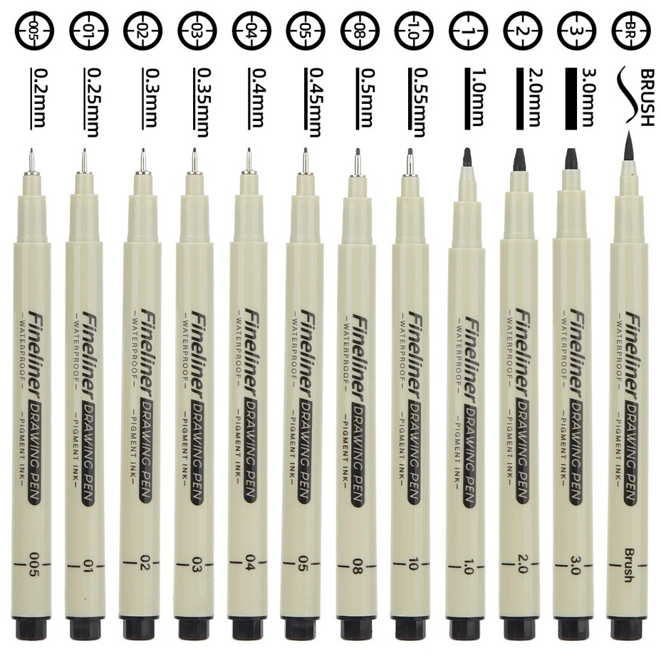 12Pcs Fine Tip Manga Drawing Pens Needle Line Art Sketch Mar