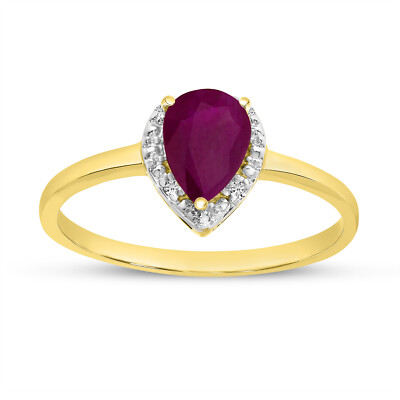 Ring 10 Karat Gelbgold Birne Rubin und Diamant