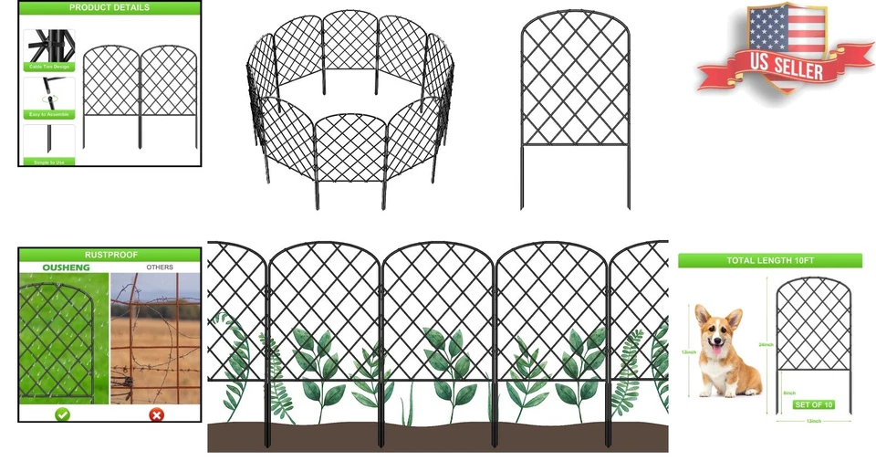 Cerca de jardín arqueada a prueba de herrumbre - Fácil instalación - Versátil - 10 pies L x 24 pulgadas H Foto 2 de 4