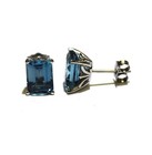 14k white gold emerald cut blue topaz gemstone stud earrings 1.9g unique — photo 8