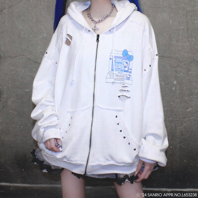 QOOZA × HELLO KITTY Collaboration Hoodie Full Zip One Size White