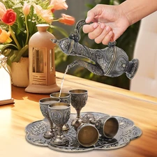 220ml Vintage Coffee Pot and Cups Set Tea Tray and Cups for Wine Cabinet Decor