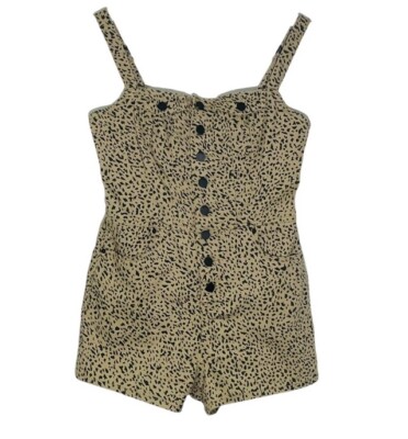 VOLCOM Overalls Shorts Stretchy Denim Tan Leopard Wild Animal