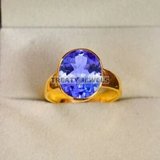 Tanzanite Oval Cut With 925 Sterling Silver Gold Plated Ring For Men's #B644