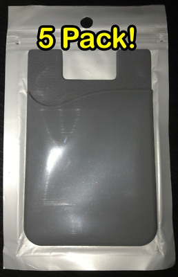 5x Pack of GRAY Cell Phone Wallet w/ Sticker Adhesive Back - Credit Card Holder
