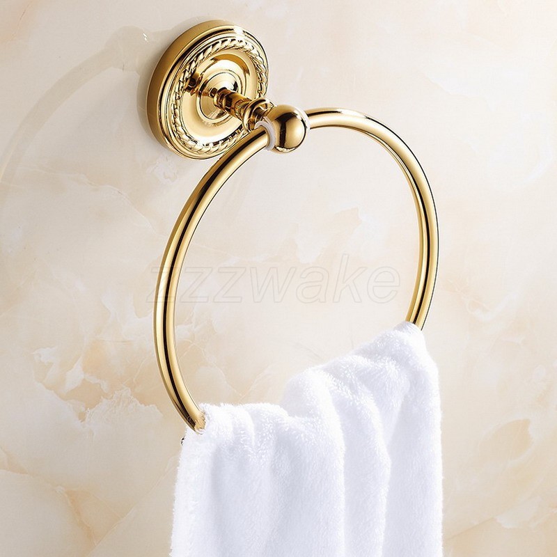 Gold Color Brass Towel Ring Wall Mounted Chrome Round Towel Rings Rack ...