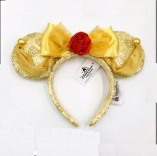 Disney Park Belle Mickey Minnie Mouse Ears Beauty and the Beast Bow Headband