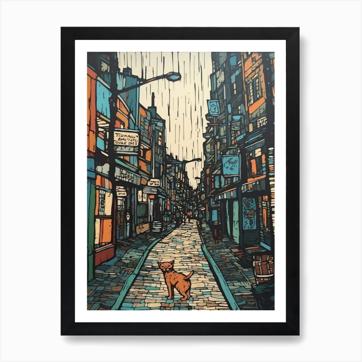 Painting Of London With A Wall Art Print Framed Canvas Picture Poster