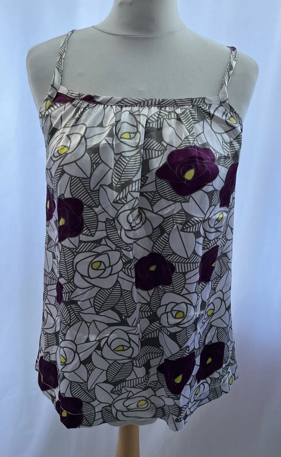 Women's White Floral Sleeveless Strappy Blouse Size S