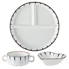 8" Dinner Plate 3piece Set Combo Compartmentalized Ceramic Plates Breakfast Plat