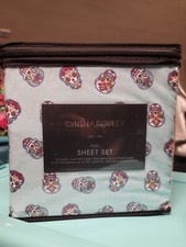 Cynthia Rowley Sugar Skull Skeleton Full Sheet Set 2 Pillowcases Halloween Blue