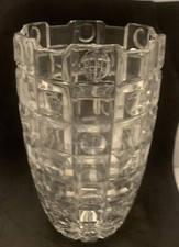 Vase 9 3/4 Large Block Ribbed Cube Lead Crystal Glass Optic Tall  Heavy