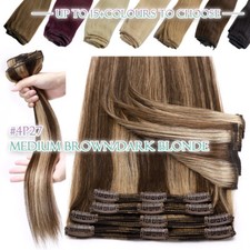 US Mega THICK Clip In Remy 100 Human Hair Extensions Full Head Double Weft 250G