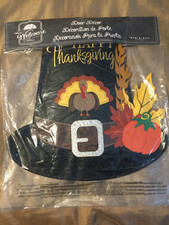 HAPPY THANKSGIVING DOOR DECOR W/TURKEY, PUMPKINS  LEAVES 16.5" X 16.75"