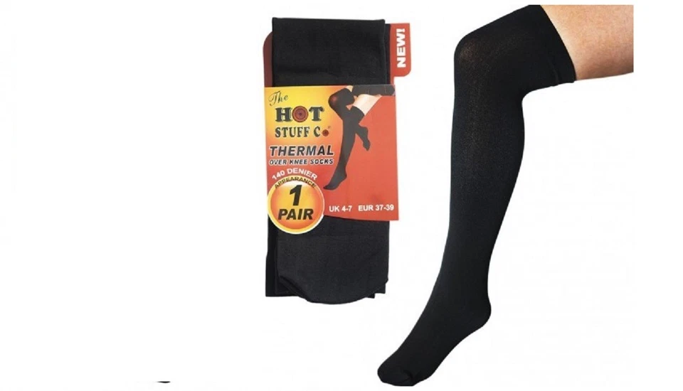 3 Pairs Ladies Thermal Brushed Heatguard Knee High,Over The Knee Socks Black 4-7