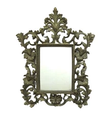 Large Antique Gilt Cast-Metal French Rococo Style Tabletop Free Standing Mirror