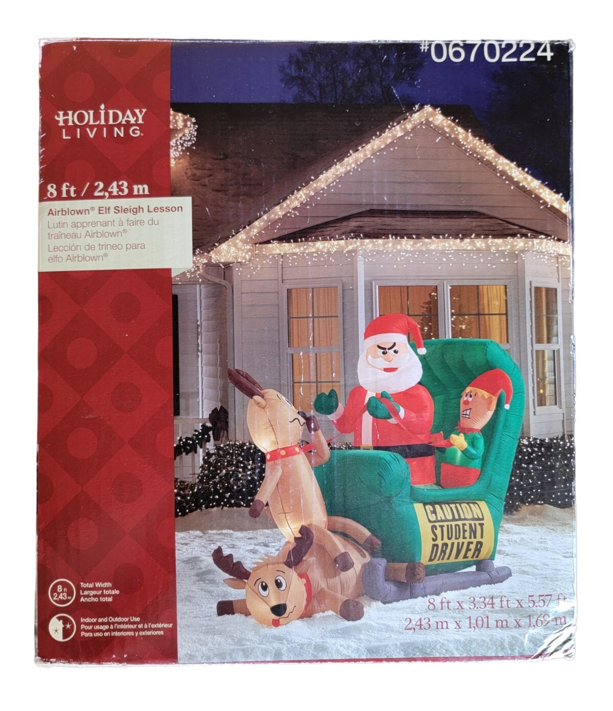 RARE Gemmy Airblown Elf Sleigh Lesson 8ft Inflatable Christmas ...