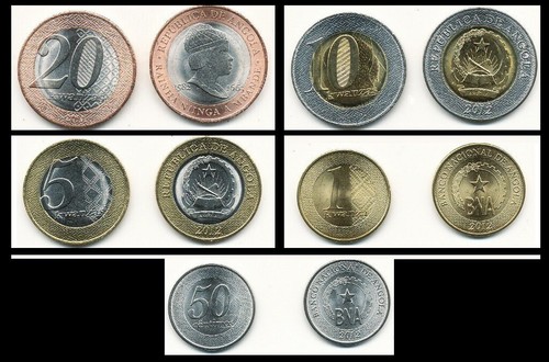 Angola 5 PCS UNC Coin SET, 50 Centimos 1 5 10 20 Kwanzas 2012 2014