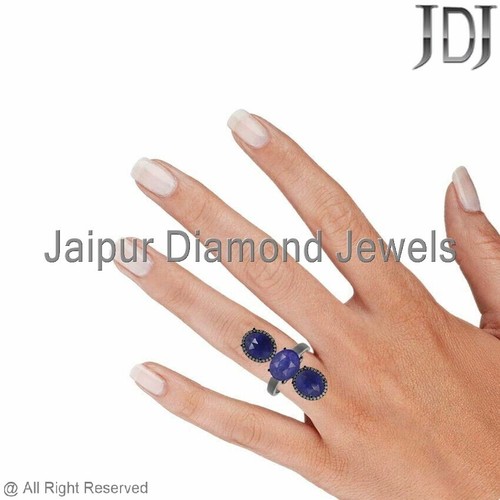 Naturel Diamant Pavé 925 Argent Sterling Tanzanite Bleue Gemme Victorien Bague - Foto 4 di 7