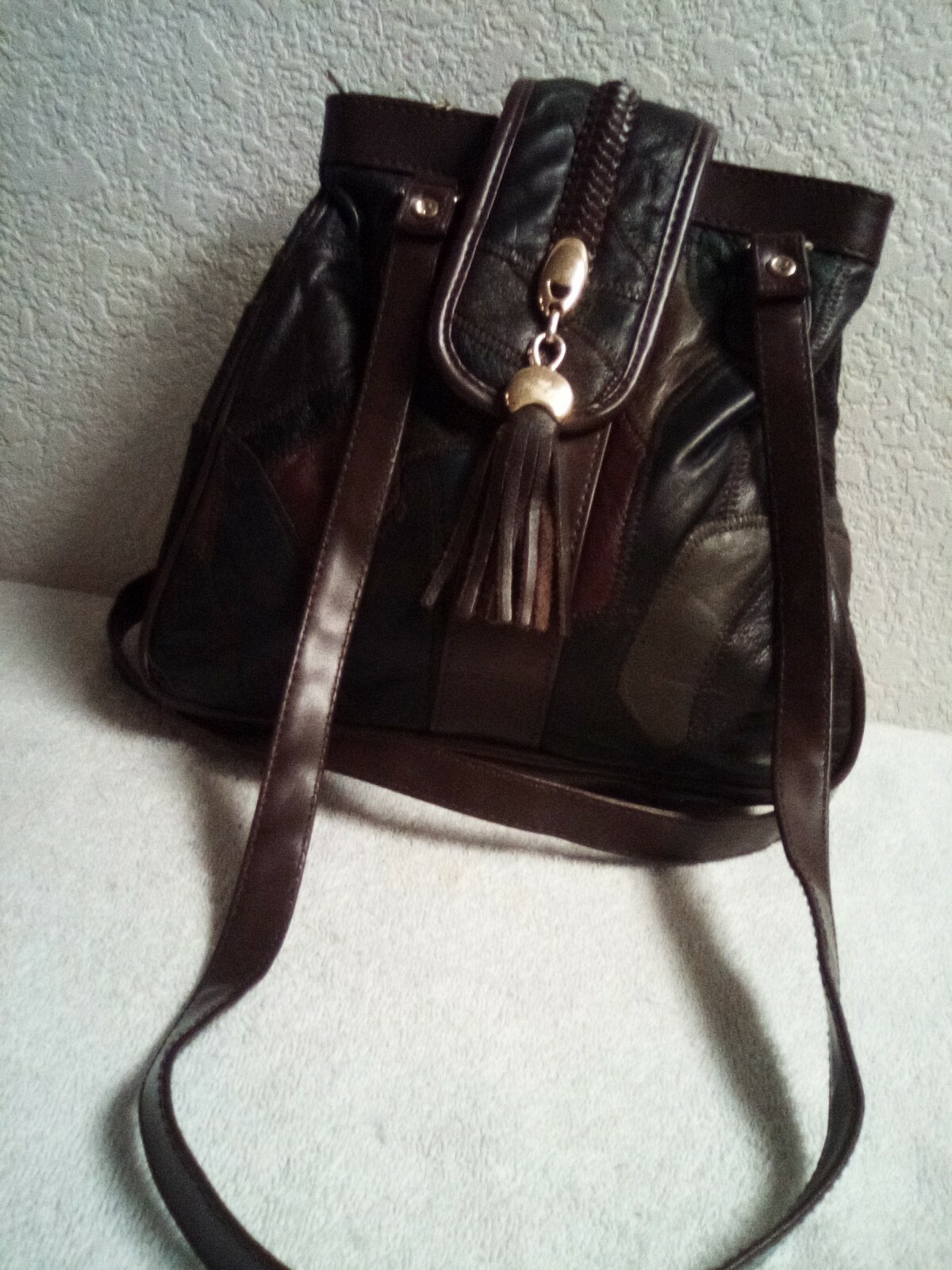Vintage Patchwork Brown Leather Hobo Shoulder Bag - image 1