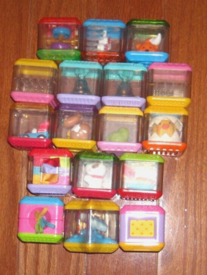 FISHER PRICE PEEK A BOO BLOCKS PRE SCHOOL SQUARES STACKING SENSORY LOT OF 17