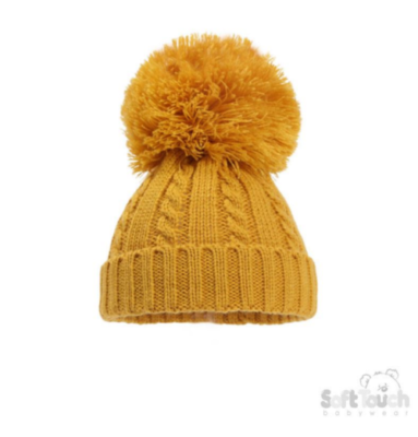 Mustard Double Pom Beanie C.C Double Pom Pom All Over Cable Knit Beanie – Madeline Love main image 4