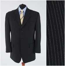 Mens Black Blazer 46R UK Size PASSENGER Striped Wool Sport Coat Jacket