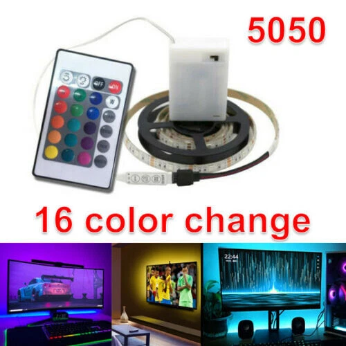 Battery Operated 5050 RGB LED Strip Light Remote Fairy Lights Room