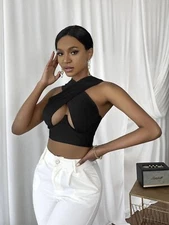 SHEIN Slayr Cross Wrap Crop Tank Top Color Brown Size Large