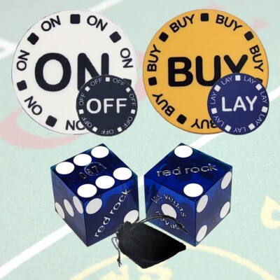 Red Rock Las Vegas Casino Dice Blue Polished + On Off Buy Lay Lammers + Pouch
