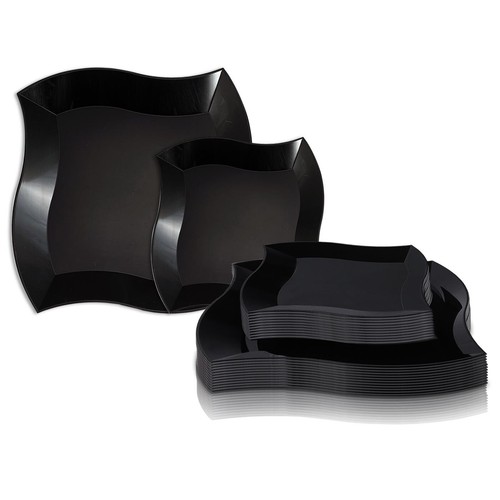 Disposable Plastic Dinnerware Set Party Package Square Wave Design Dinner Plates - Picture 9 of 57