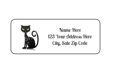 #ad 30 Black Cat PERSONALIZED RETURN ADDRESS LABELS 1 in X 2 5 8 GLOSSY $2.97