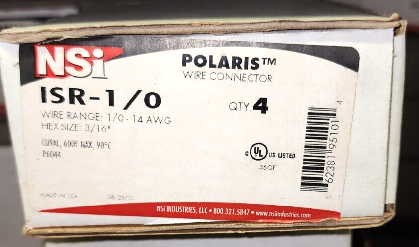 NSI POLARIS ISR1/0, 1/0 14 AWG , HEX SIZE 3/16" 600 V (4 IN EACH BOX