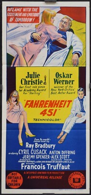 Fahrenheit 451 1966 Orig 13X30 Daybill Film Poster Julie Christie Oskar Werner