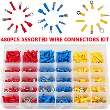 480Pc Assorted Insulated Electrical Wire Terminal Crimp Connector Spade Set Kit