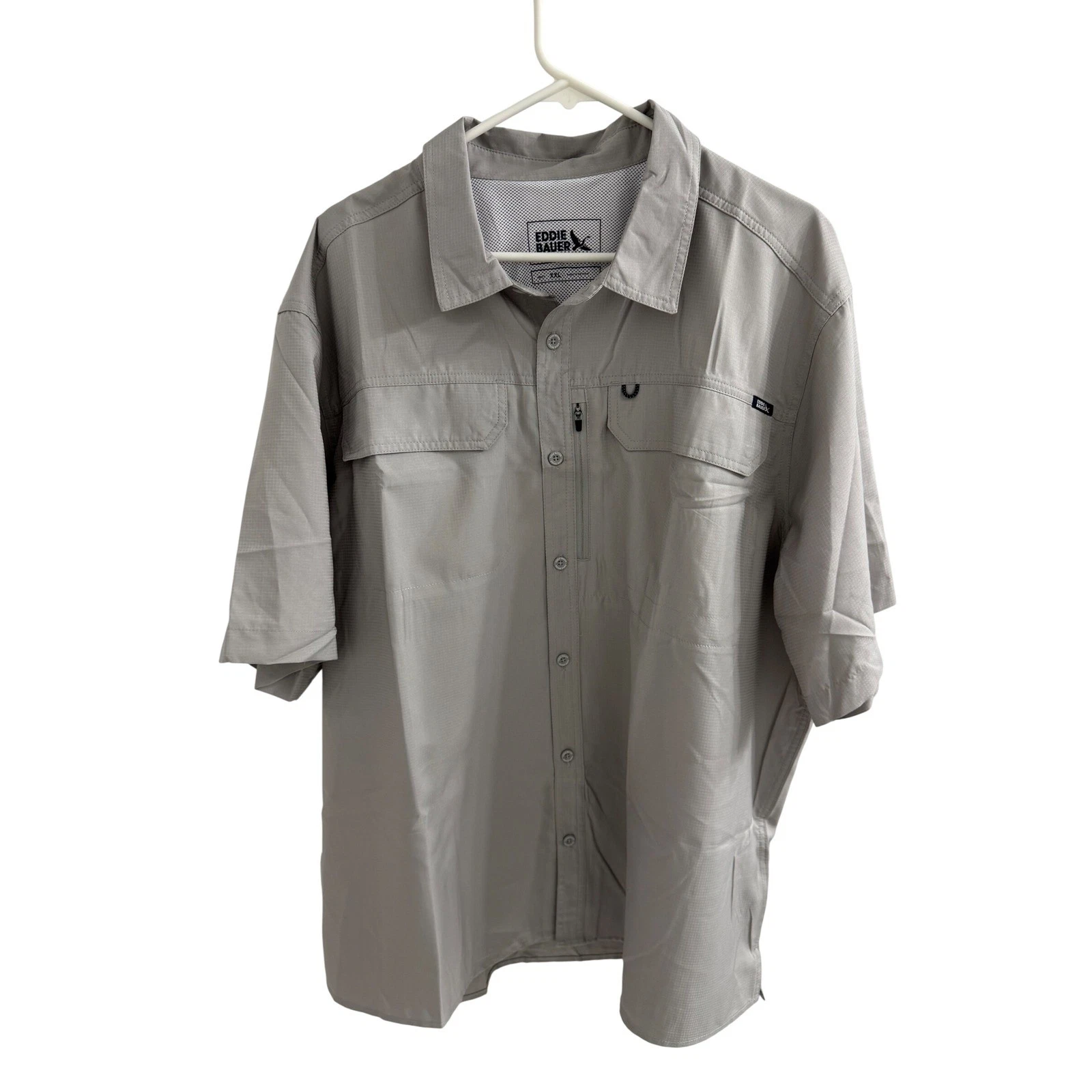Eddie Bauer Mens Grey Short Sleeve Ripstop Fishing Hiking Shirt XXL EB007166