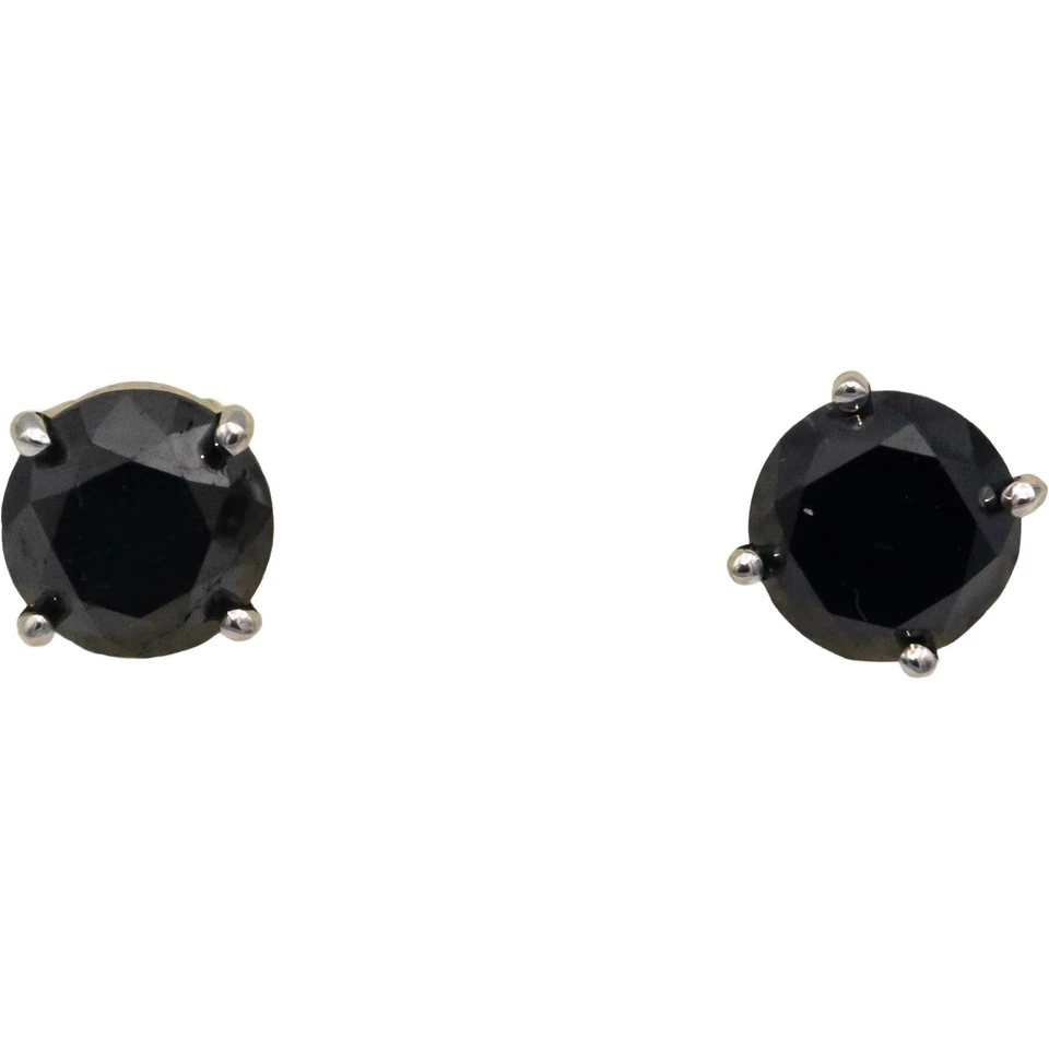 Aretes de diamantes negros de corte redondo de 2,85 quilates de oro blanco de 14 k