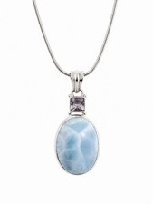 Larimar Sterling Silver Pendant Necklace Blue...