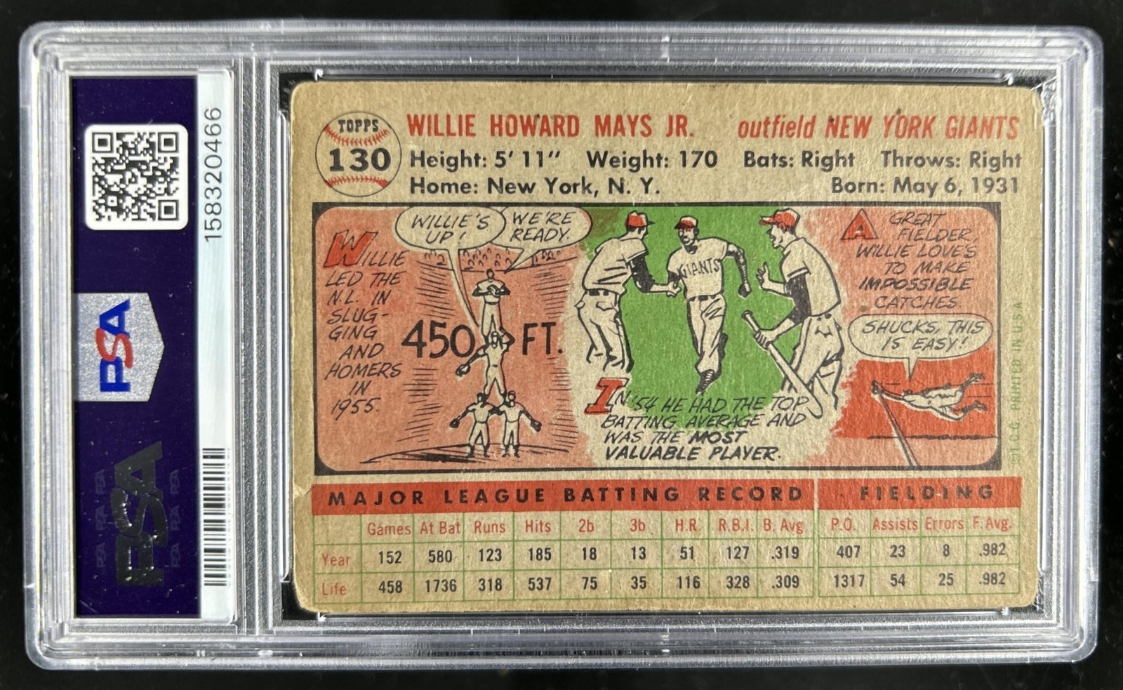 1956 Topps Willie Mays - #130b PSA 1.5 view 2