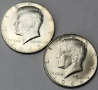 💎 1965 & 1966 KENNEDY HALF DOLLAR ☆ FROM ORIGINAL BANK ROLL ☆ LOT OF 2 ~ JFK-8k