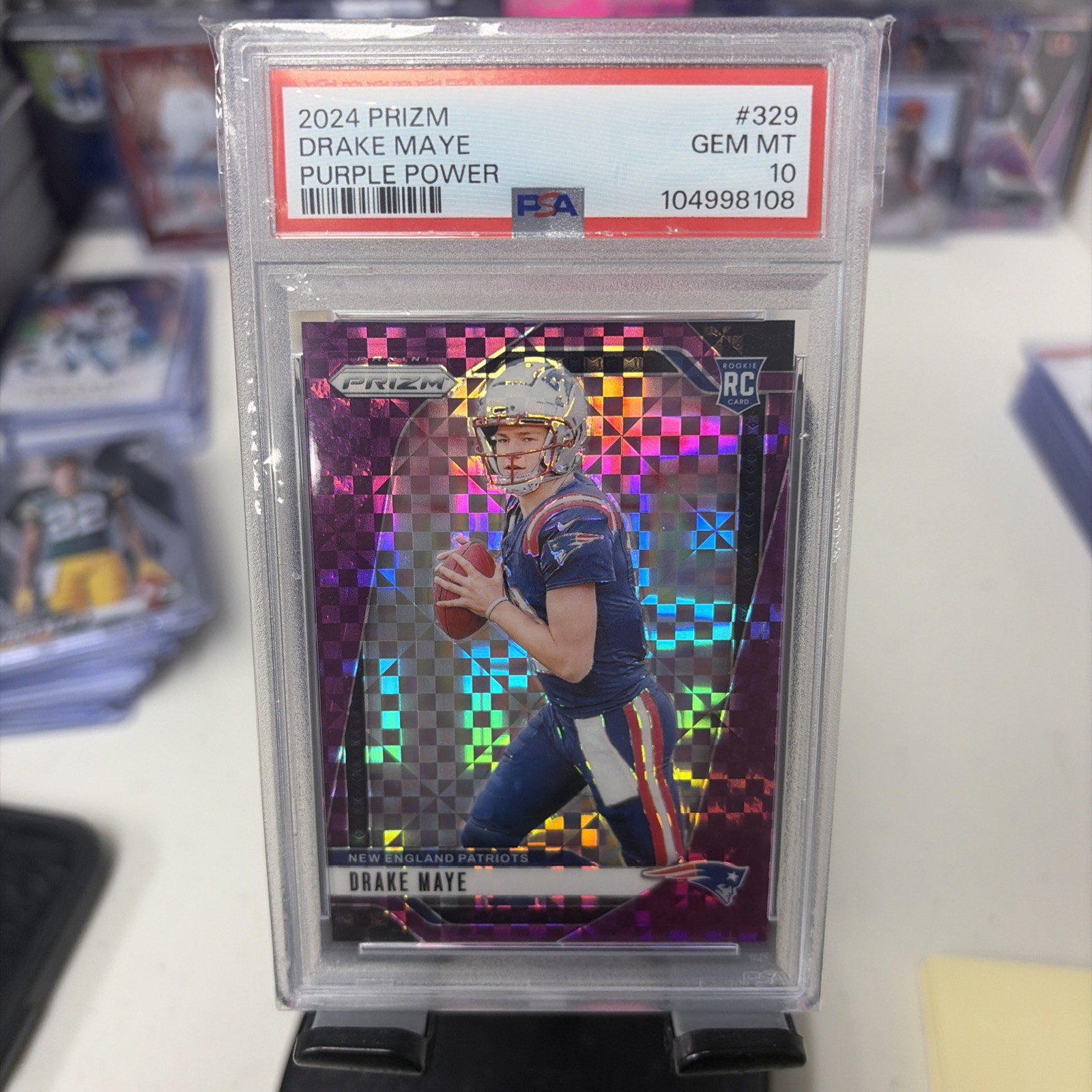 2024 Panini Prizm - Rookies Drake Maye #329 Purple Power Prizm /49 PSA 10
