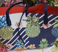 Desigual Pineapple Tropical Tote Bag reversibile motivo corallo e ananas oro