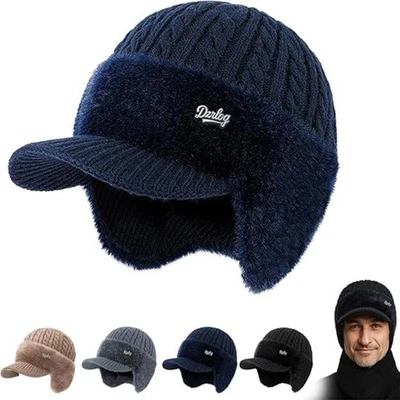 MARKENLOS Herren Wintermütze mit Schirm Warm Gestrickte Beanie Cap Strickmütze Winter