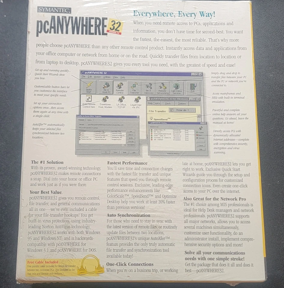 Vintage Symantec pcANYWHERE 32 Version 7.5 Windows 95 NT With Link Cable - Image 2 of 2