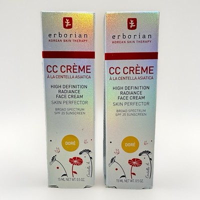 2 PACK Erborian Korean Skincare, Color Correcting CC Cream  Dore  0.5 Oz