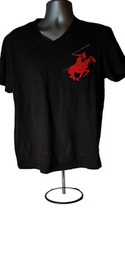 Beverly Hills Polo Club Black T Shirt Red Embroidered Player Size Lg