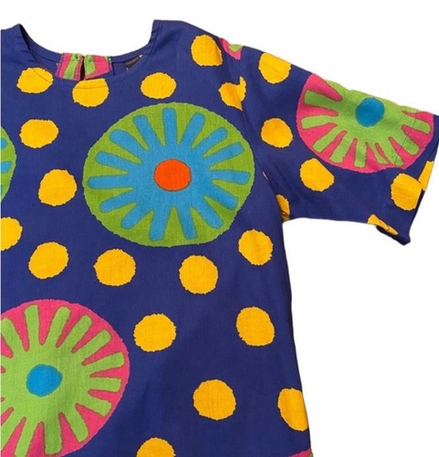 Vintage 80s Bold Bright Print Colored 1980’s Linen Top, Short Sleeved, Medium, 8 - Picture 2 of 6
